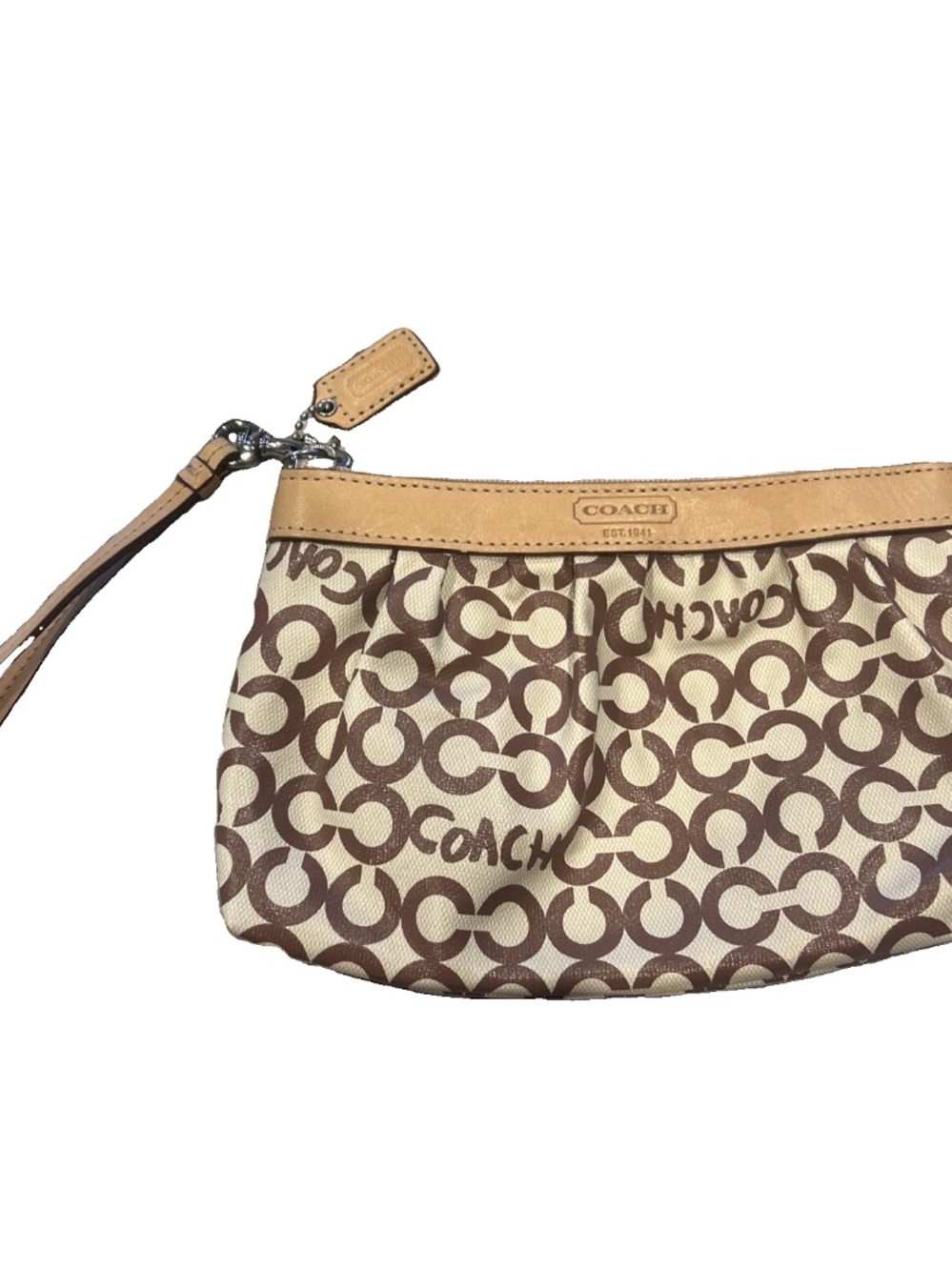 Coach Beige and Brown Signature Wristlet Clutch